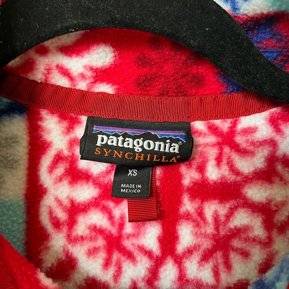 Patagonia Synchilla Snap-T Makai Totally Red Patchwork Pull Over Fleece Size XS - Picture 4 of 11